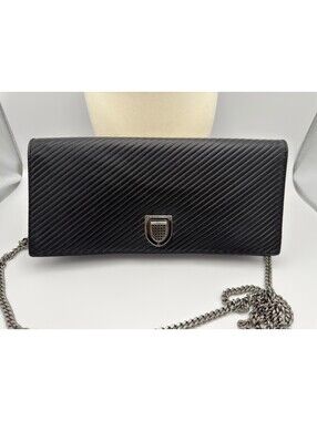 Authentic Christian Dior Chevron Black Pleated Diorama Chain Shoulder Bag COA